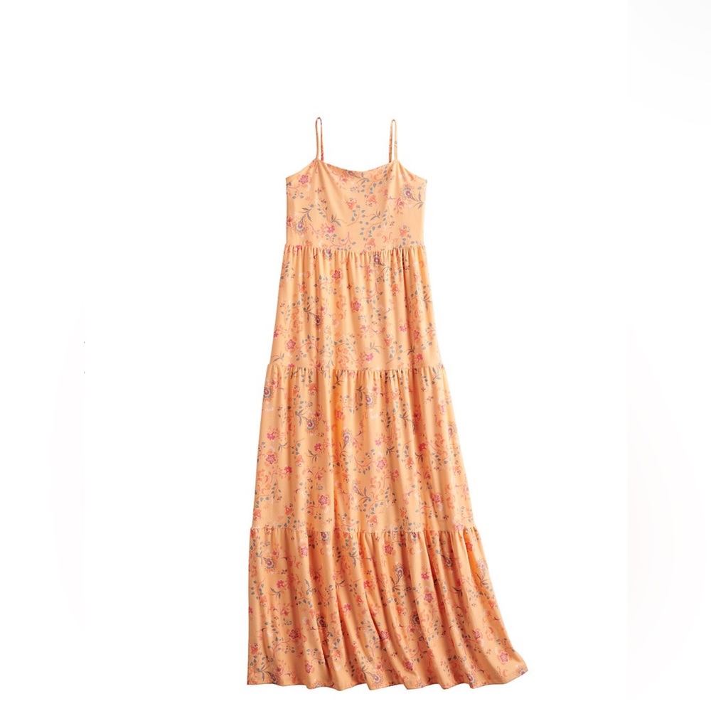 Orange floral tiered maxi dress